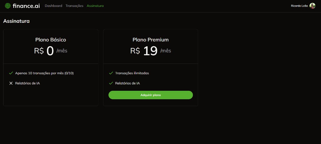 Página Assinatura com plano básico grátis e plano premium a R$ 19 por mês ainda não adquirido
